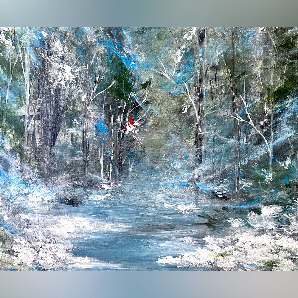 ORIGINAL ACRYLIC LANDSCAPE WINTER PAINTING SIZE 20 W x 16 H inch